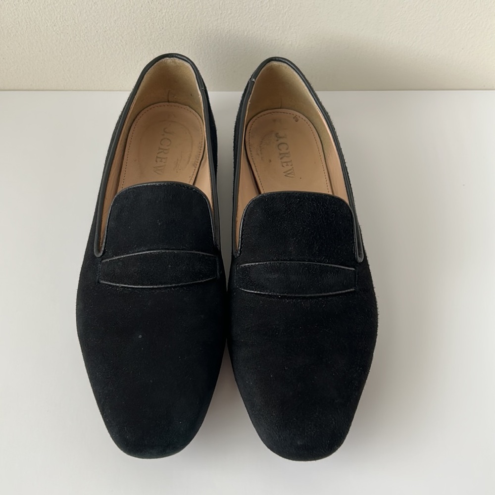 J. Crew Georgie Suede Penny Loafer Shoes Black 7 - Picture 2 of 13